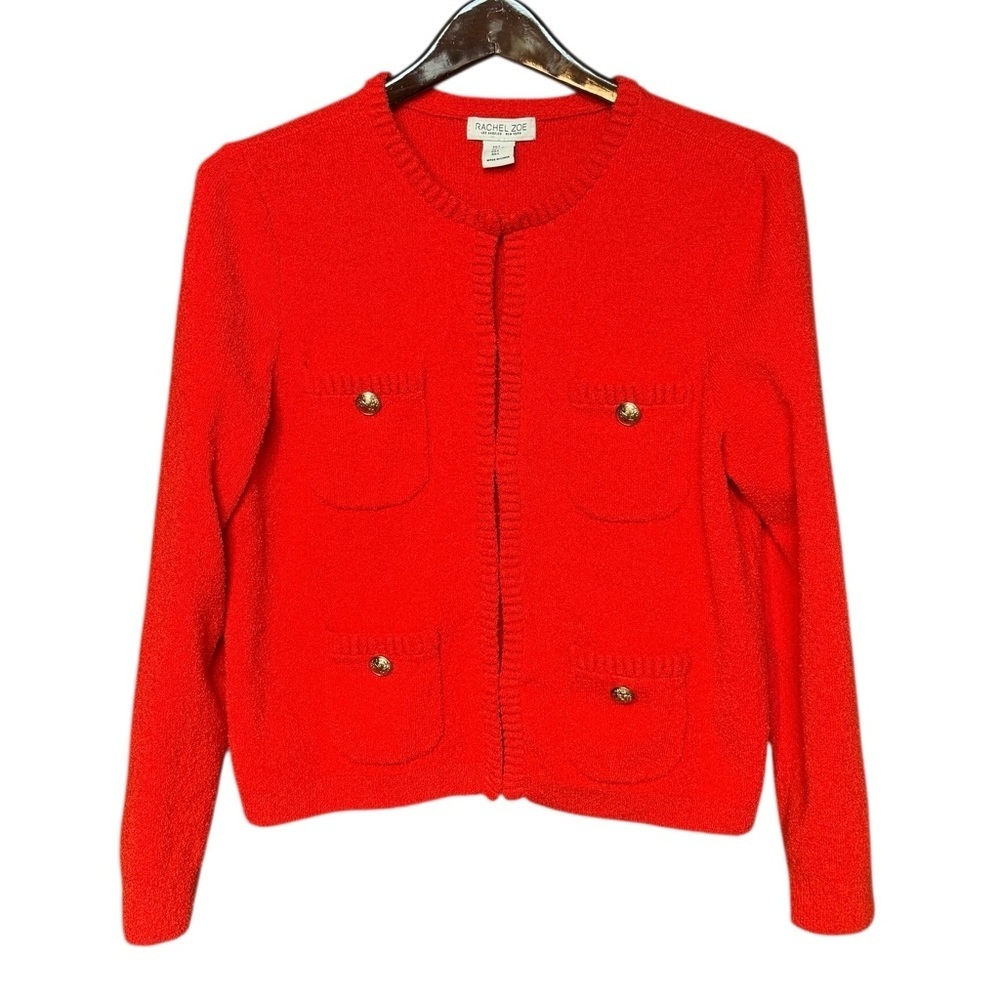 Rachel Zoe Red/Orange Cardigan with Silver Buttons